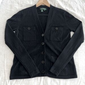 Lauren Ralph Lauren Women's Silk Cashmere Lady Cardigan Sweater Ribbed Size Med